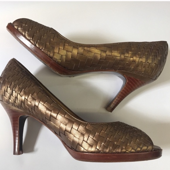 Cole Haan bronze woven heels